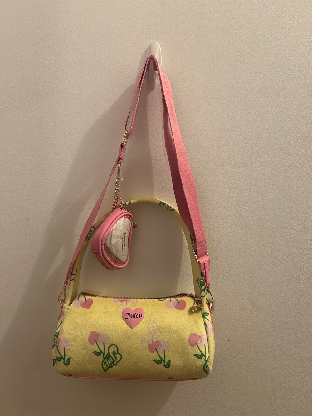 Juicy Couture Yellow & Pink Cherry Heart Shoulder Bag with Coin Pouch